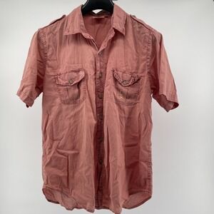 Pussers West Indies Shirt Lg Red Cotton Epaulettes Nautical Flags Coastal Safari